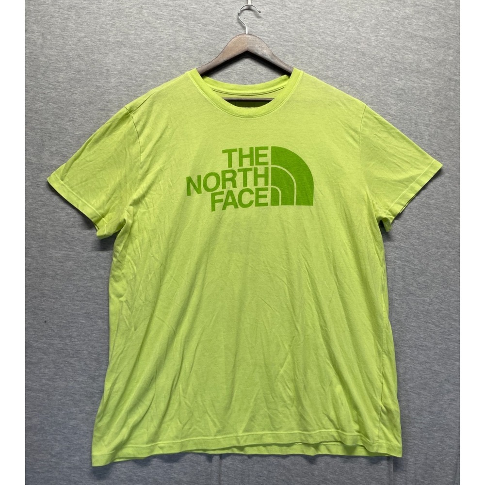 The North Face T Shirt Mens 2XL Lime Green Graphic Print Half Dome Spellout Logo